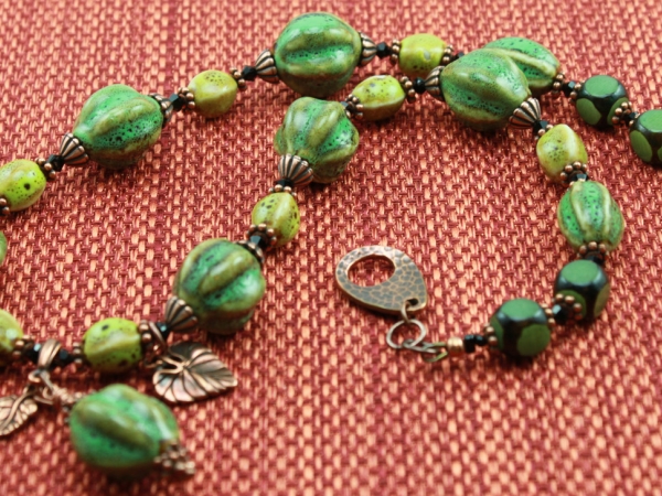 Rustic Bohemian Green Ceramic Necklace & Earrings