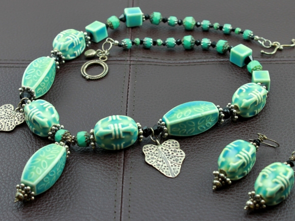 Zen Bohemian Aqua Ceramic Necklace & Earrings