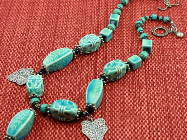 Zen Bohemian Aqua Ceramic Necklace & Earrings