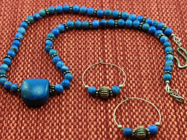 Denim Lapis Lazuli Gemstone Necklace & Earrings
