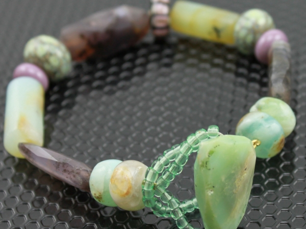 Rustic Peruvian Opals & Amethyst Gemstone Bracelet
