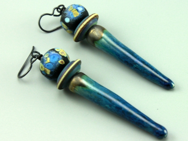 Boho Aqua Blue Raku Ceramic Earrings