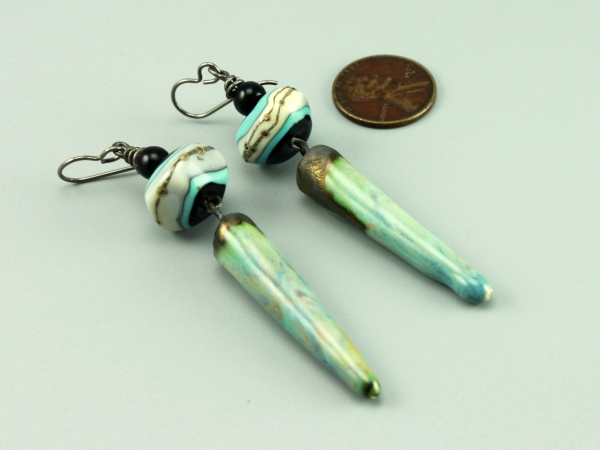 Boho Pale Aqua Raku Ceramic Drop Earrings