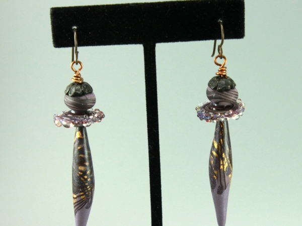 Purple Polymer Clay & Glass Earrings