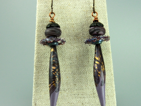 Purple Polymer Clay & Glass Earrings