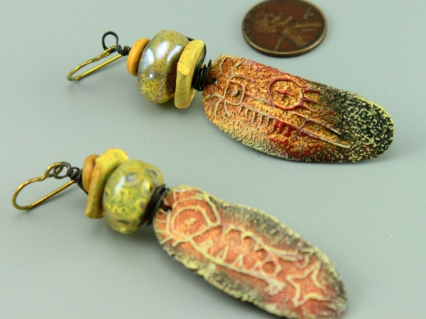 Rustic Yellow Paleolithic Ceramic Earrings