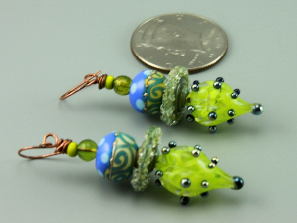 Lime Green & Blue Glass Earrings