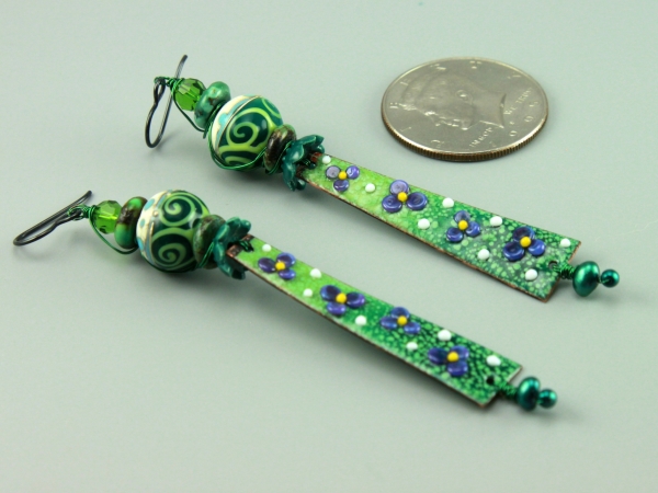 Long Green Floral Earrings