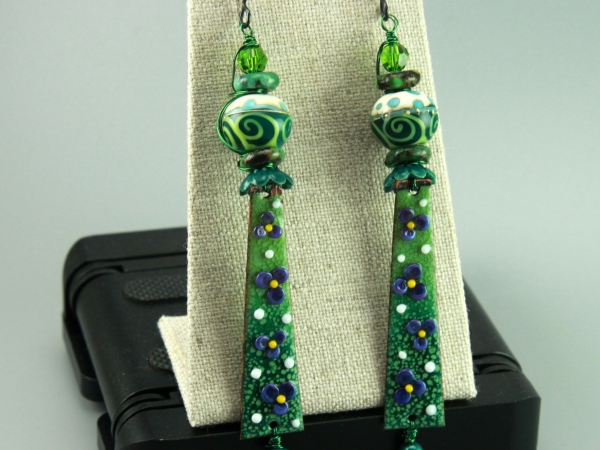 Long Green Floral Earrings