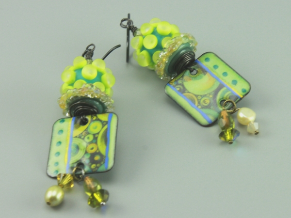 Green Enameled Glass Earrings