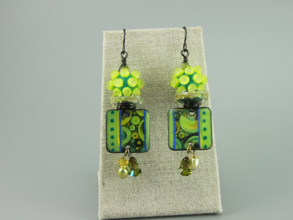 Green Enameled Glass Earrings