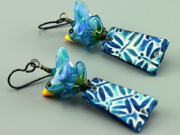 Blue Dragon Fly & Bird Earrings