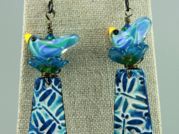 Blue Dragon Fly & Bird Earrings