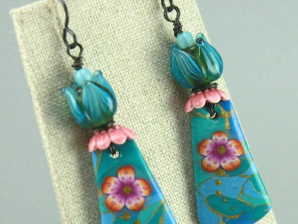 Aqua Floral Earrings