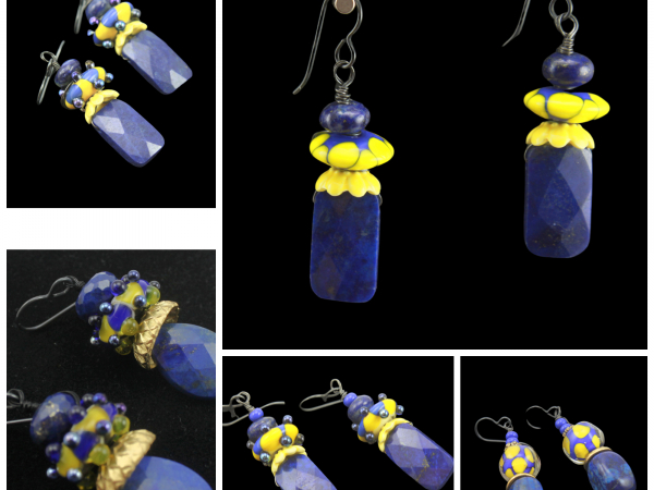 Examples of Lapis Lazuli Gemstone Earrings, Ukraine Fundraiser