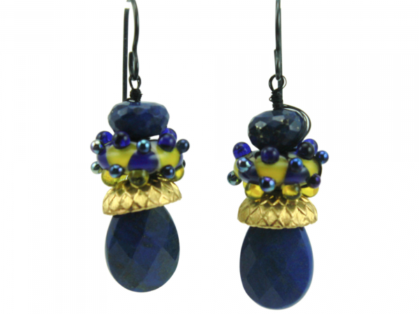 Blue Yellow Lapis Lazuli Gemstone Earrings, Ukraine Fundraiser Earrings