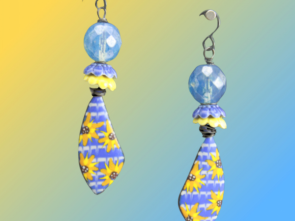 Ukraine Fund Raising Blue Yellow Sunflower Earrings