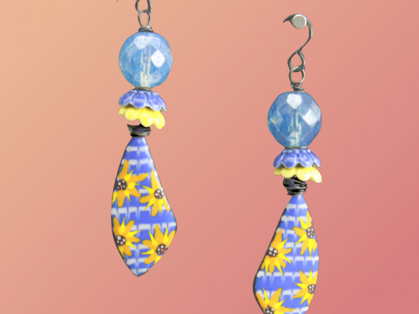 Ukraine Fund Raising Blue Yellow Sunflower Earrings