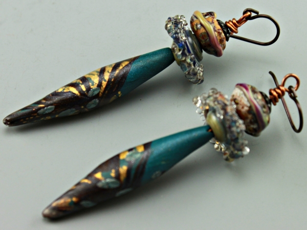 Teal , Purple, Gold Polymer Clay Earrings