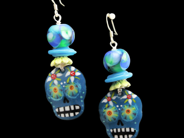 Blue Aqua Sugar Skull Earrings, Fall Earrings, Halloween Earrings