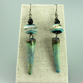 Boho Pale Aqua Raku Ceramic Drop Earrings