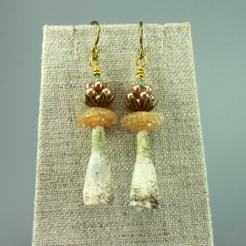 Pale Blue Ivory Gold Porcelain Clay Trumpet Flower Earrings, 1440
