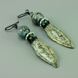 Pale Blue Ivory Gold Porcelain Earrings