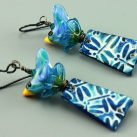 Blue Dragon Fly & Bird Earrings