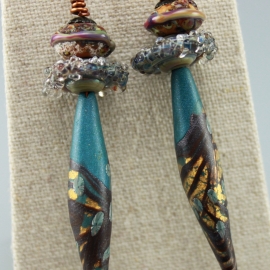 Teal , Purple, Gold Polymer Clay Earrings