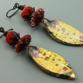 Ceramic  Earrings-Decal of The Kiss by Gustav Klimt