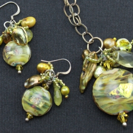 Rustic Boho Dichroic Glass Necklac & Earrings