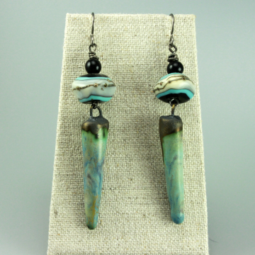 #775, Earrings, Dangle Earrings, Handmade Earrings, Pale Aqua Raku Ceramic Drop Earrings