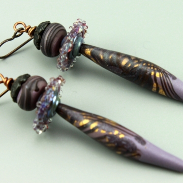 #805, Purple Polymer Clay & Glass Earrings