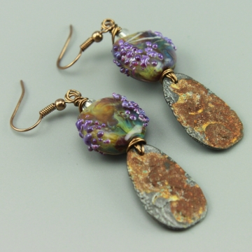 #1048, Purple Gold Toned Earrings
