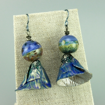 #1052B, Blue Silver Flower Earrings