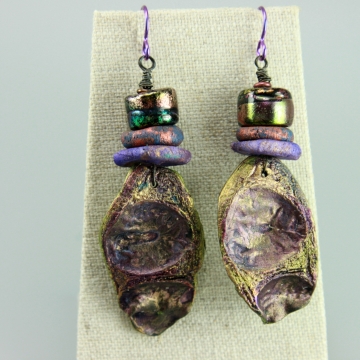 #1052, Purple Copper Pod Earrings