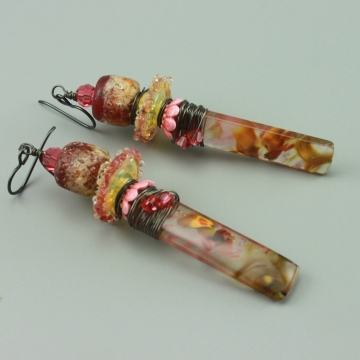 #1410, Earrings, Dangle Earrings, Strawberry Pink Quartz Stone Earrings