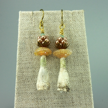 #1440, Pale Blue Ivory Gold Porcelain Clay Trumpet Flower Earrings
