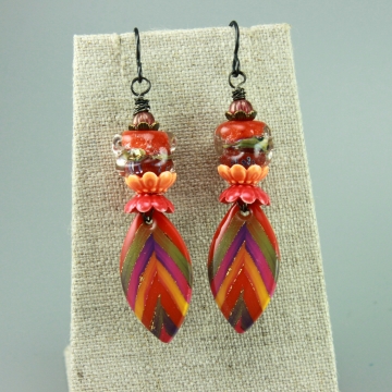 #1433, Hot Orange & Pink Earrings