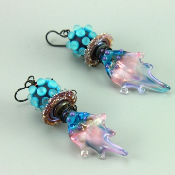 #1445, Earrings, Dangle Earrings, Handmade Earrings, Blue & Pink Boho Fairy Wing Earrings