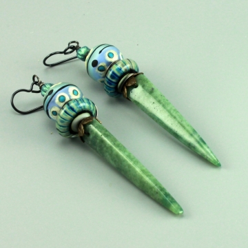 #1456, Earrings, Dangle Earrings, Handmade Earrings, Mt Green Jade Earrings