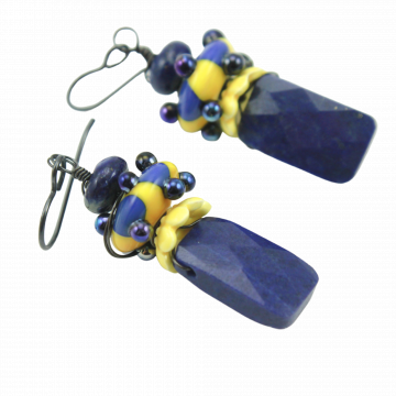 #1681, Blue Lapis Lazuli Gemstone Earrings, Ukraine Fundraiser Jewelry