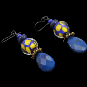 #1686, Lapis Lazuli Blue Gemstones, Ukraine Fundraising Earrings