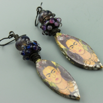 #788C, Earrings, Dangle Earrings, Latin American Inspired Purple Ceramic Glass Earrings, 788C