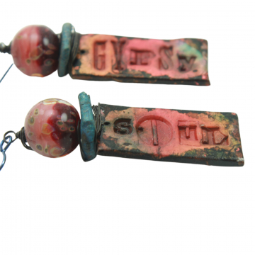 #1050B, Earrings, Dangle Earrings, Handmade Earrings, Gypsy Soul Earrings, Boho Hippie Style, Rosey Red Blue Earrings