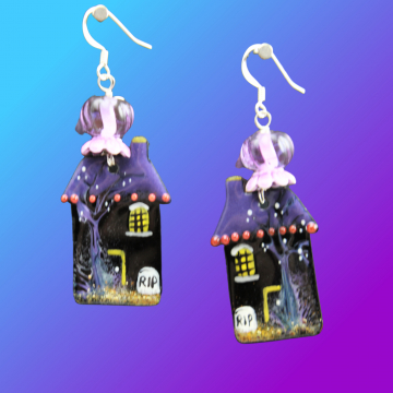 #1799, Spooky House Halloween Earrings