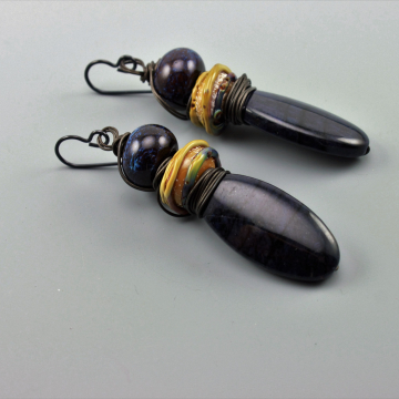 Rustic Earrings, Rustic Boho Earrings, Rustic Hippie Earrings, Rustic Primitive Earthy Earrings, Rustic Deep Blue Earrings #513-114 Rustic Earrings, Rustic Boho Earrings, Rustic Hippie Earrings, Rustic Primitive Earthy Earrings, Rustic Deep Blue Earrings #513-114