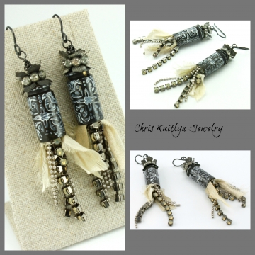 #1026, Earrings, Dangle Earrings, Handmade Jewelry, Rhinestone Black & White Earrings
